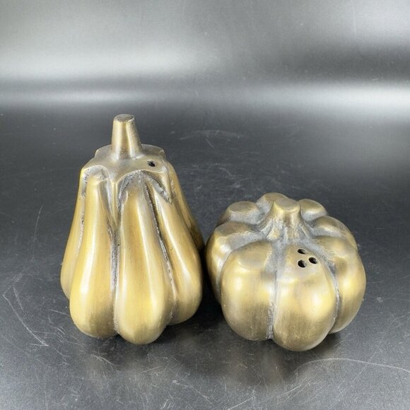 Heavy Ceramic Metallic Glaze Salt And Pepper Shaker Set 2 Pumpkin Pair Stoppers - Picture 10 of 12